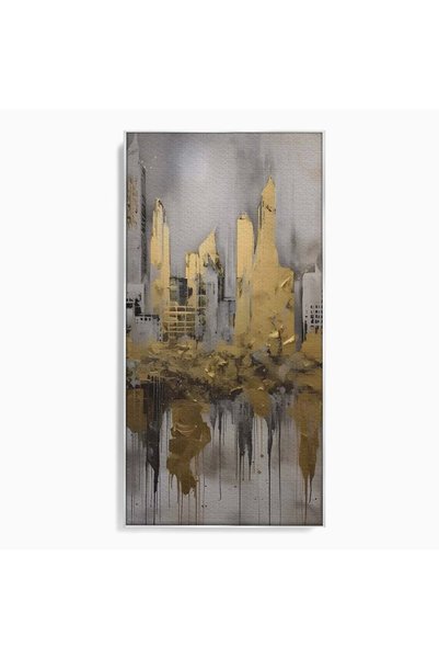 Luxcanva Tablou Canvas Gold Sky Scrapers 70x140 cm cu Ramă Argintie Relaxare ...