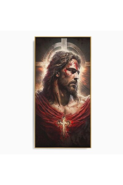 Luxcanva Tablou Canvas Jertfa Divina 70x140 cm cu Rama Auriu Iisus Credinta S...