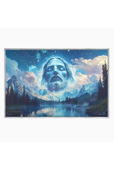 Luxcanva Tablou Canvas Intre Cer si Pamant 70x50 cm cu Rama Argintiu Iisus No...