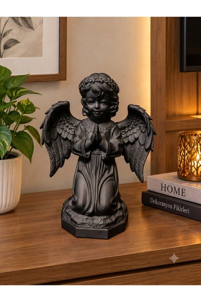3dvan Tasarım Modern Salon ve Ofis Dekorasyonu İçin 15 cm Siyah Melek Heykeli...
