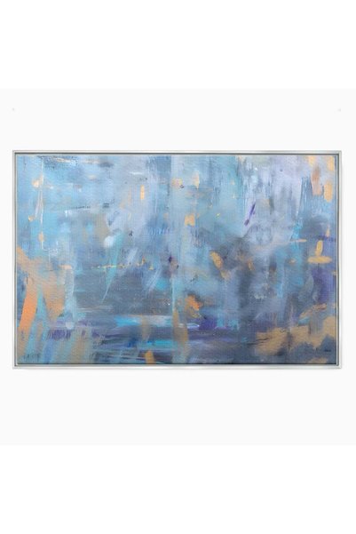 Luxcanva Tablou pe pânză, abstract albastru, 80x120 cm, cu ramă argintie, Rel...