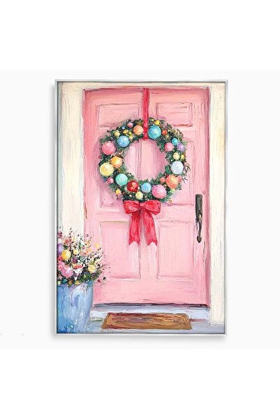 Luxcanva Tablou Canvas Bine ai Venit 40x60 cm cu Rama Argintiu Craciun Coroni...