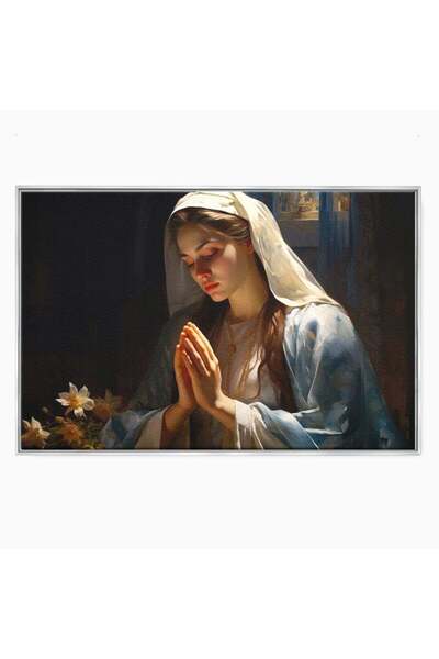 Luxcanva Tablou Canvas Mama Luminii 70x50 cm cu Rama Argintiu Fecioara Maria ...