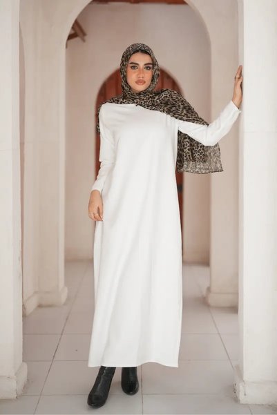 Generic Brand Basic White Maxi Dress with Long Sleeves – Modest & Elegant Outfit