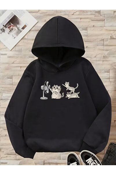 yombaa هودي كاجوال للأطفال مطبوع عليه Fan and Cat