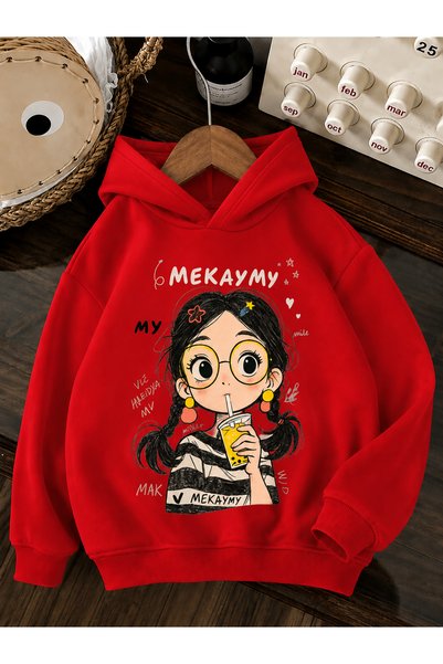 VODEXA Unisex Children's Hooded Sweatshirt Printed 3-Yarn Hooded Sweatshirt -