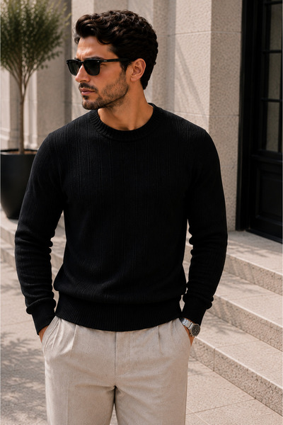 Cherry Butik Crew Neck Men's Thick Ribbed Basic Sweater