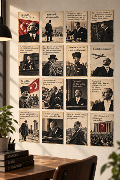 StüdyoNEO Nostaljik Atatürk Duvar Kartpostal Seti – 16 Parça - Ata Kart 10x15...