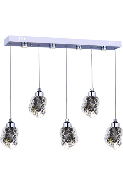 Ersan Avize Crystal 5 Row Chrome Pendant Lamp with Remote Control, 3 Color Light Features, Dimmer, Modern Pendant Lamp, Led Chandelier, Living Room, Kitchen, Dining Table Chandelier