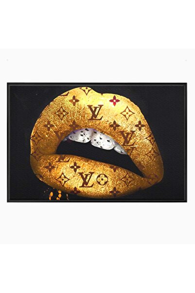 Luxcanva Tablou Canvas Lips Vuitton 60x40 cm cu Rama Negru Lips Vuitton Decor...