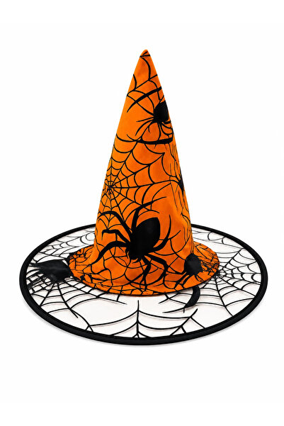 funworld HALLOWEEN ÖRÜMCEK DESENLİ CADI ŞAPKASI TURUNCU
