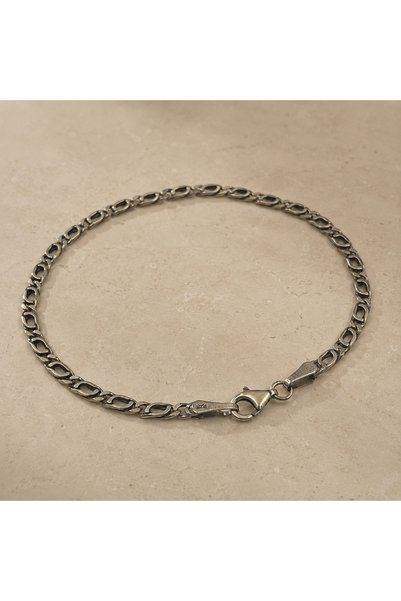 Ahamelia Jewelry 925 Ayar Gümüş Oksitli Oval Halka Zincir Erkek Bileklik