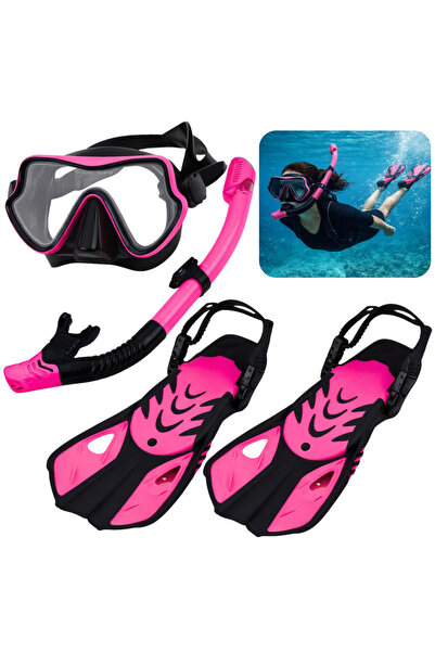 LEAN Set de snorkeling: Labe de înot, Ochelari, Snorkel, Negru și Roz, S/M