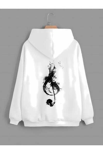 ZEMLİYA Hanorac unisex alb supradimensionat cu glugă, cu buzunar cangur, cu g...