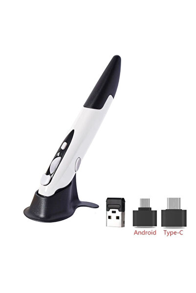 Cloody Beyaz Kalem Mouse Ergonomik Kablosuz Kalem Şeklinde Mouse Standlı 2.4G...