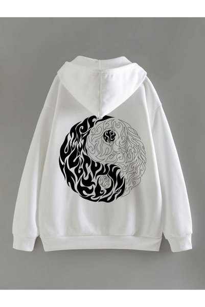 ZEMLİYA Unisex White Kangaroo Pocket Thick Fabric Oversize Hooded Sweatshirt ...