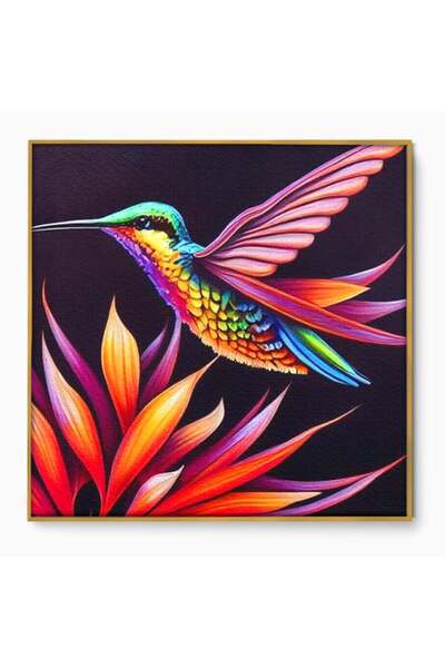 Luxcanva Tablou Canvas Colibri in Contrast Tropical 140x140 cm cu Rama Auriu ...