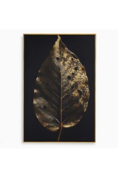 Luxcanva Tablou Canvas Frunză Neagră 50x70 cm cu Ramă Aurie, Decorativ pentru...