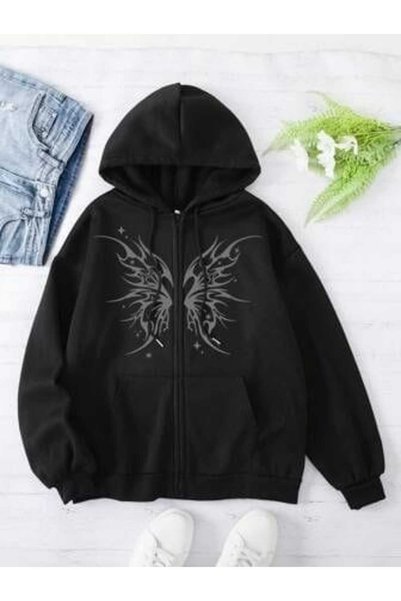 ZEMLİYA Unisex Μαύρο Streetwear Oversize Φούτερ με κουκούλα και τσέπες, καθημ...