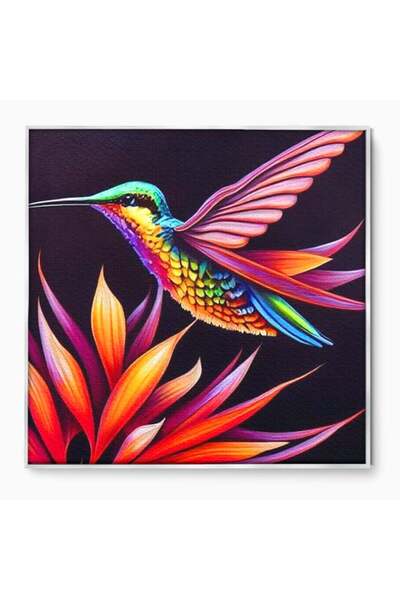 Luxcanva Tablou Canvas Colibri in Contrast Tropical 140x140 cm cu Rama Argint...