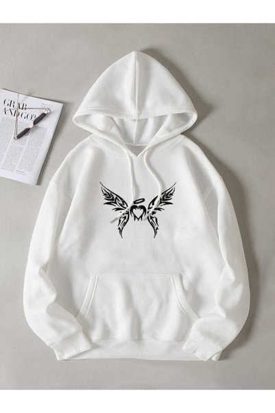 ZEMLİYA Unisex White Kangaroo Pocket Thick Fabric Oversize Hooded Sweatshirt ...