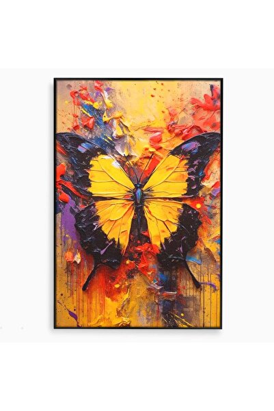 Luxcanva Tablou Canvas Monarhul Galben 40x60 cm cu Rama Negru Monarhul Galben...