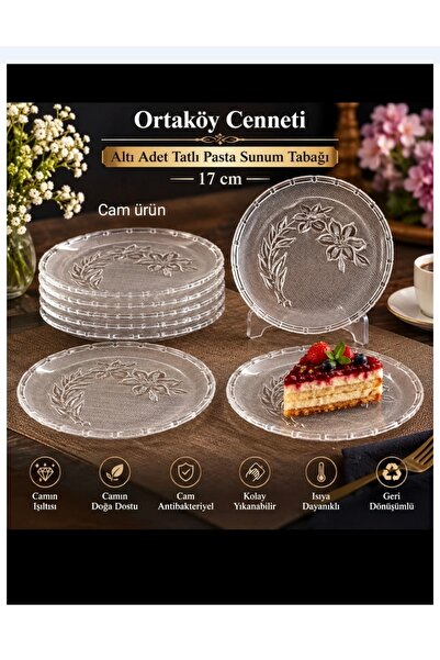 ORTAKÖYCENNETİ 6 قطع من أطباق تقديم الحلويات الزجاجية، منتج زخرفي بعرض 17 سم،...
