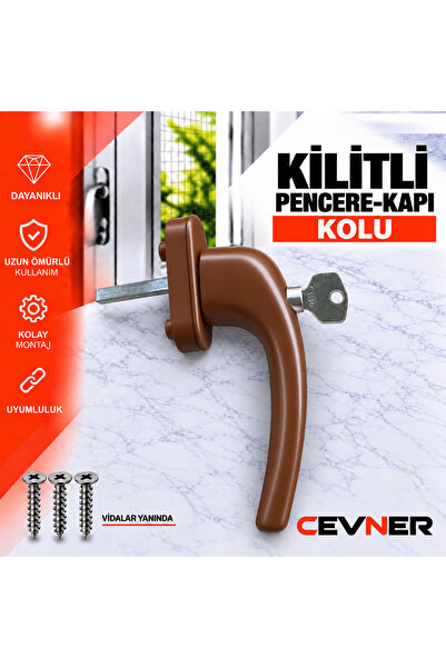 Kilitli Pimapen Pencere Kapı Kolu Kahverengi Anahtarlı – Montaj Vidaları Dahil