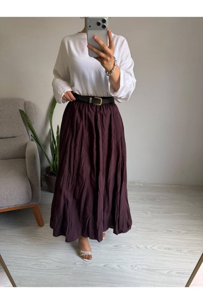 HEWANK kadın etek uzun astarlı kırışık etek