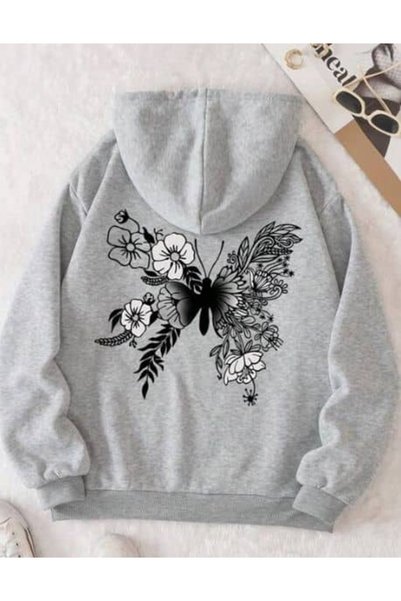 ZEMLİYA Unisex Gray Kangaroo Pocket Thick Fabric Oversize Hooded Sweatshirt H...