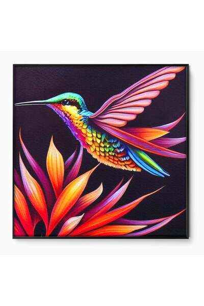 Luxcanva Tablou Canvas Colibri in Contrast Tropical 50x50 cm cu Rama Negru Co...