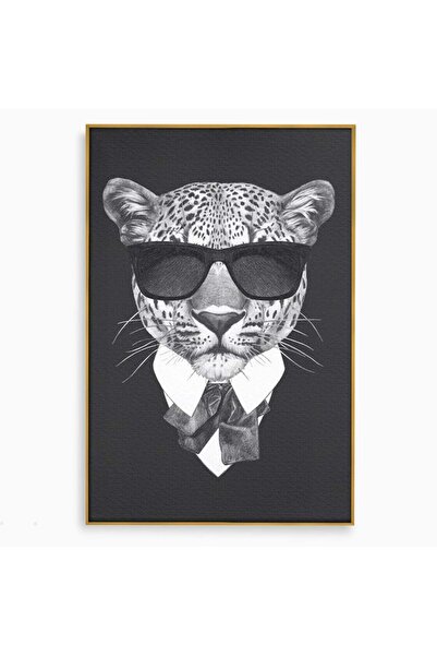 Luxcanva Tablou Canvas Leopard cu Stil 80x120 cm cu Rama Auriu Leopard cu Sti...