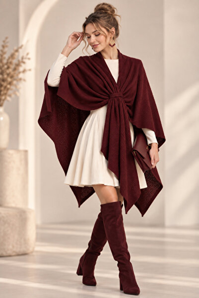 GLOW MUSE Salaş Kesim Triko Panço -Bordo