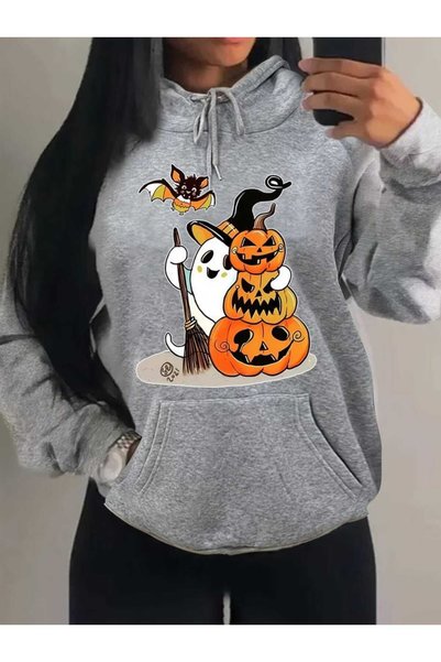 ZEMLİYA Unisex Gray Loose Fit Hooded Sweatshirt with Inner Pockets, Warm Hoodie