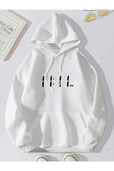 ZEMLİYA Unisex White Kangaroo Pocket Thick Fabric Oversize Hooded Sweatshirt ...