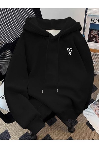 ZEMLİYA Unisex Μαύρο Streetwear Oversize Φούτερ με κουκούλα και τσέπες, καθημ...