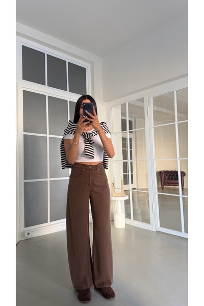 GAUS CO Kahve Beli Lastikli Geniş Paça Jean GAUS-01876 GAUS-02035