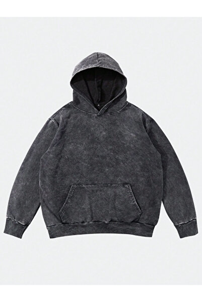 bellanova Unisex Anthracite Vintage Wash Oversize Hooded Sweatshirt Trendy St...