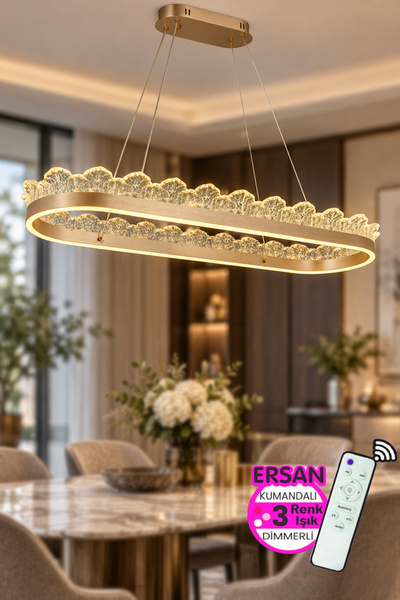 Ersan Avize Grand Rose Gold Sıralı Kumandalı 3 Renk Işık Özelikli Dimerli Sar...
