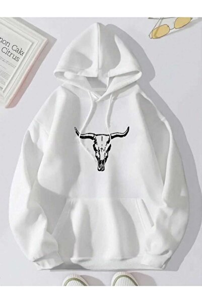 valeriae Unisex White Oversize Hooded Sweatshirt with Kangaroo Pocket, 3 Thre...