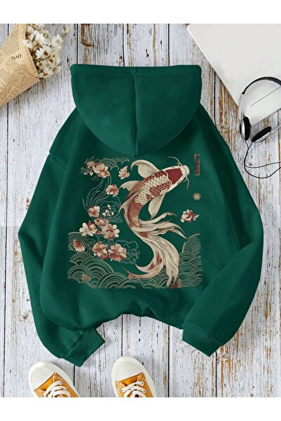 ZEMLİYA Modexa Unisex Hoody Green Drop Shoulder Oversize Hooded Casual Sweats...