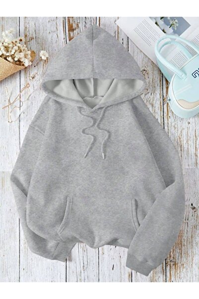 classy moda Unisex Γκρι Φούτερ με κουκούλα με 3 κλωστές, ριγέ, μεγάλου μεγέθο...