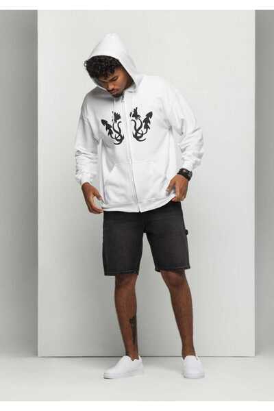 bellanova Unisex White Off-Shoulder Oversize Hooded Casual Sweatshirt with Ka...
