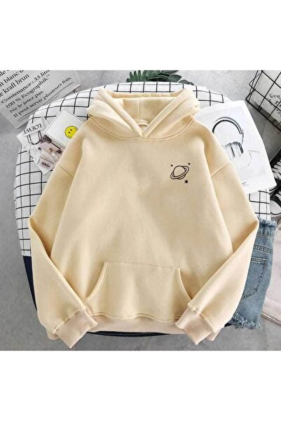classy moda Unisex Μπεζ Φούτερ με κουκούλα με 3 κλωστές, ριγέ, μεγάλου μεγέθο...