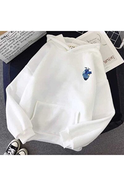 ZEMLİYA Modexa Unisex Hoody White Streetwear Oversize Hooded Casual Cotton Sw...
