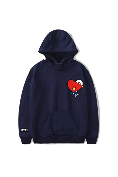 ZEMLİYA Modexa Unisex Hoody Navy Blue Kangaroo Pocket Thick Fabric Oversize H...