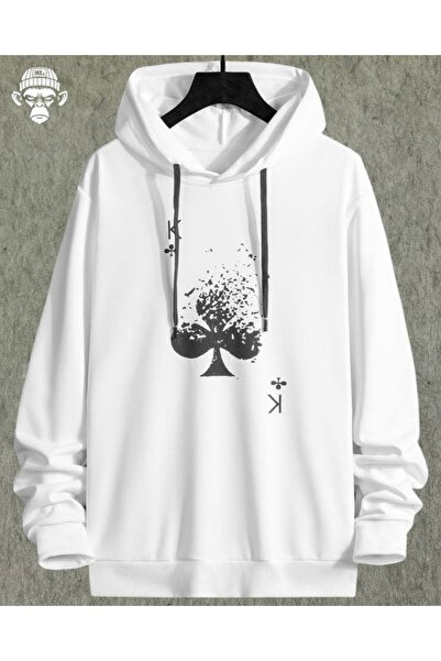 valeriae Unisex White Loose Fit Hooded Sweatshirt with Inner Pockets, Warm Ho...