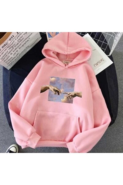 ZEMLİYA Modexa Unisex Hoody Pink Drop Shoulder Oversize Hooded Casual Sweatsh...