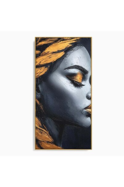Luxcanva Tablou Canvas Femeia cu Profil de Aur 60x120 cm cu Rama Auriu Femeia...