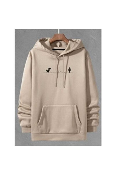 ZEMLİYA Modexa Unisex Hoody Beige Oversize Hooded Sweatshirt with Kangaroo Po...